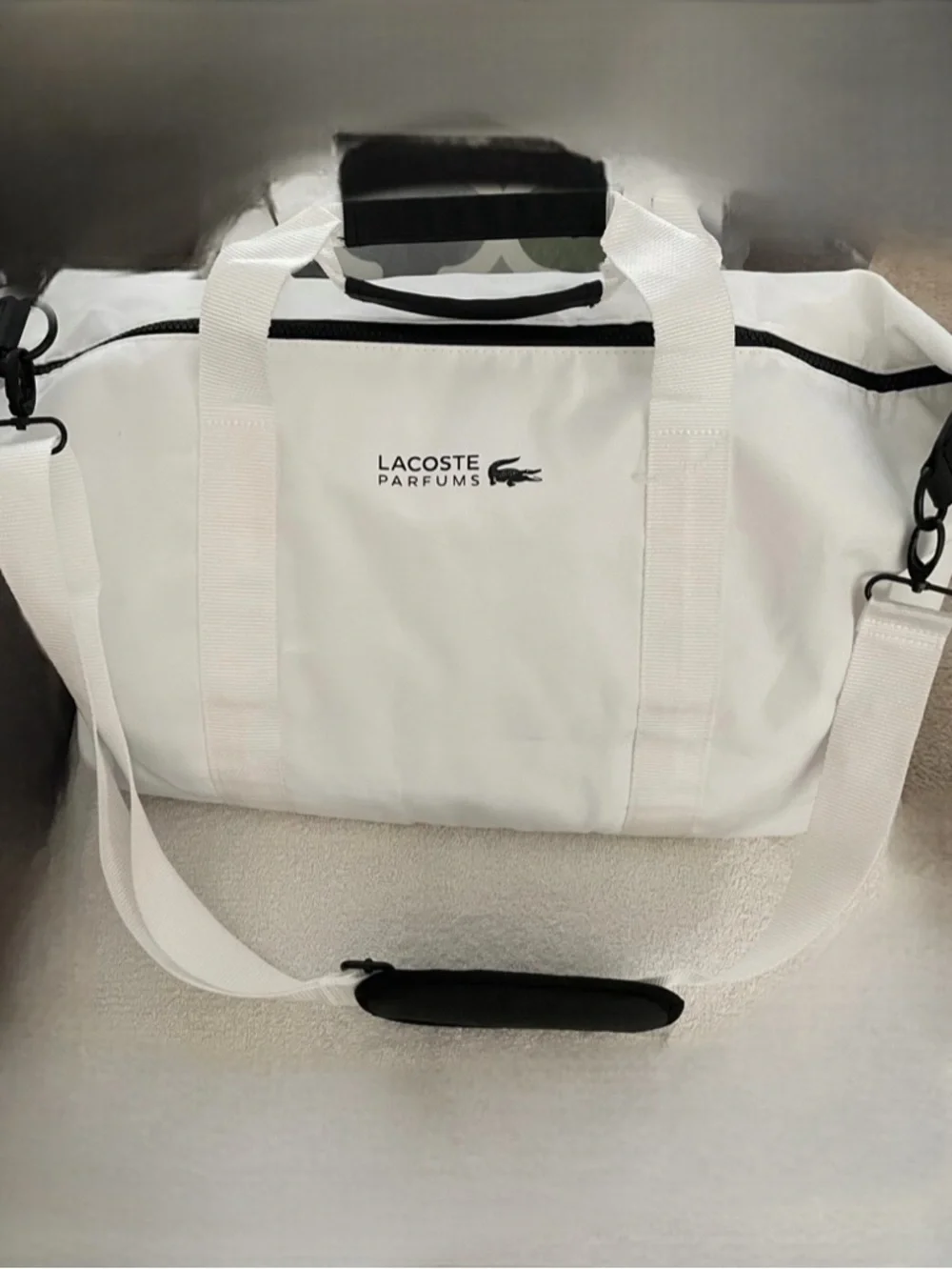 Lacoste Parfums White and Black Travel Duffle